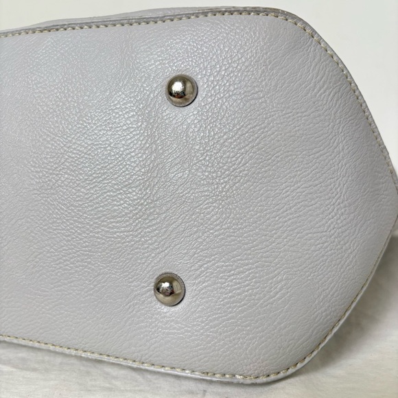 NINE WEST Vintage 90s Y2K faux leather light grey minimalist neutral tote bag - Picture 8 of 16